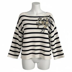 Demylee Striped Oversized Sweater with Floral Sequin Design Size S Parisian